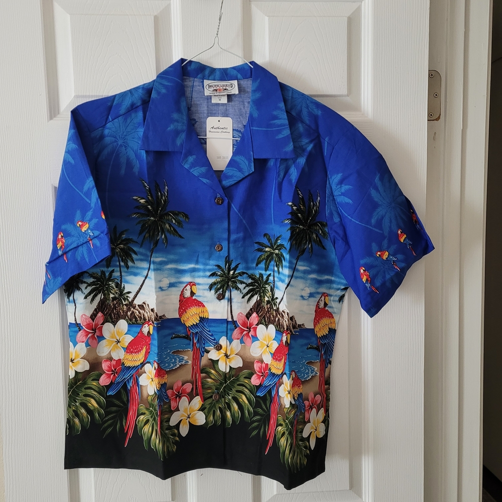 Tropical Blue Parrot Print Blouse
